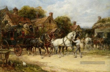 Changement de chevaux Heywood Hardy équitation Peinture à l'huile